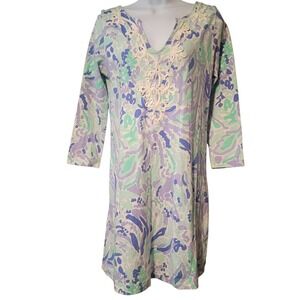 EUC Lilly Pulitzer‎ Marina Dress Nice Ink Embroidered Long Sleeve Sz Med